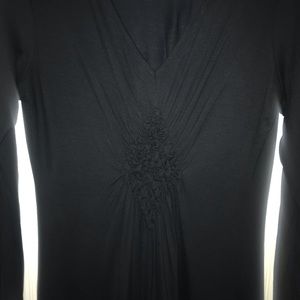 Long sleeve black cotton dress with ruching
